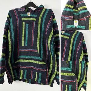 New Sunspecs Men's Stripe Black XL Baja Sweatshirt Drug Rug Hoodie‎ Pullover Vtg
